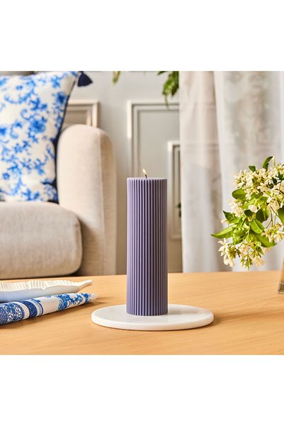 Karaca Striped Serrated Column Candle 20 cm Anthracite
