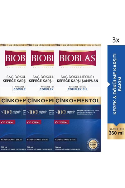 Anti-Hair Loss + Anti-Dandruff Shampoo – Zinc, Menthol, Creamy 360 ml 3 Pieces