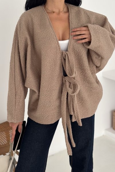 Mink Wrap-Around Tie Oversized Cardigan Bat Sleeve Standard Size
