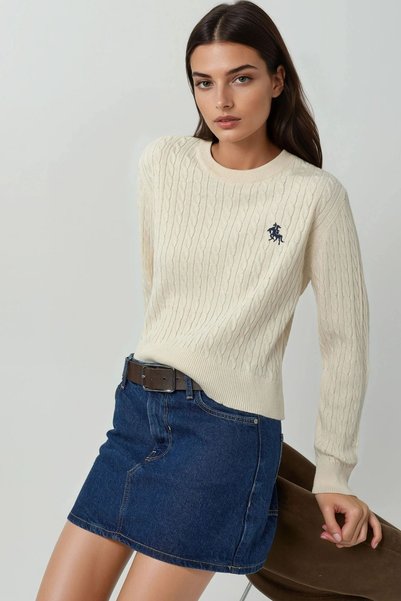 Hair Braid Patterned Embroidery Detailed Knitwear Sweater