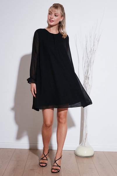 Crew Neck Long Sleeve Chiffon Evening Dress Dress 611El303