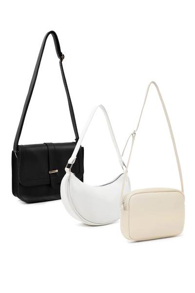 Cream//Black/White Shk Set01 Faux Leather Hand, Arm, and Shoulder 3-Piece Bag Set (Shk127-Shk26-U23)