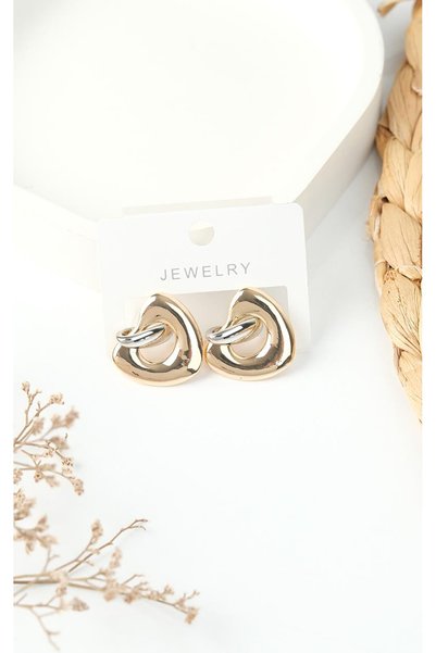 Women's Steel Earrings Yellow Gray Double Color Non-Tarnish Hoop Earrings