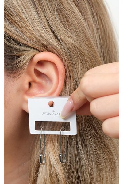 Women's Steel Safety Pin Design Dangle Earrings White Color