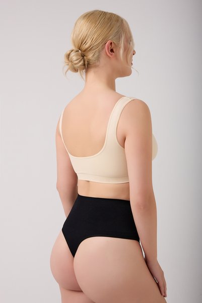 Montela Model Corseted Belly and Abdomen Tightening Thong Slip Panties Black Color