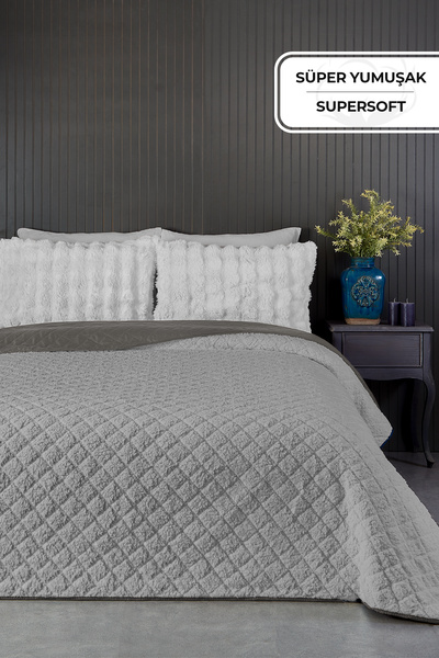 Premium Plush Single Multi-Purpose Bedspread 160X220 Double-Sided Soft Blanket Gray / Mink