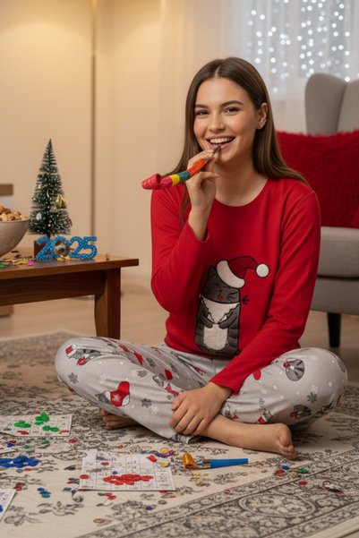 New Year's Cotton- Stretch Fabric Women's Pajama Set