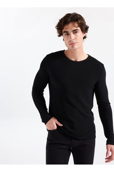 Crew Neck Slim Fit Black Men's Sweater Gu25Mfw04028
