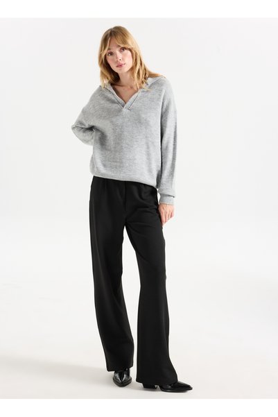 High Waist Loose Fit Black Women's Pants Pbf5Wl-Pnt9526