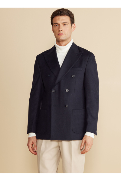 Slim Fit Navy Blue Men's Jacket BBFW25MBL019