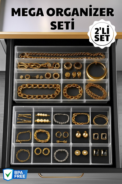 2-Piece Multi-Compartment Transparent Mega Organizer Set – Jewelry and Hobby Organizer