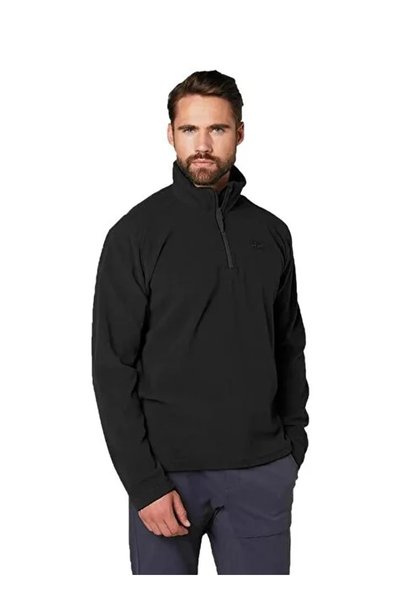 Hh..12010_Hha.990Light Halfzip Black Mock Neck Regular Plain Men's Fleece Sweatshirt