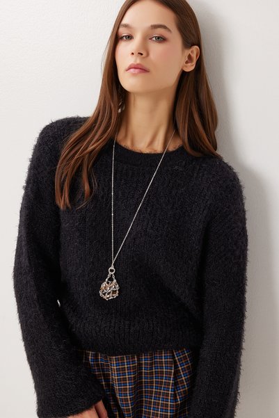 Bearded Soft Textured Knitwear Sweater Ldm0015 Black