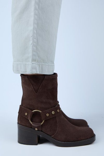 (Lukka) Women's Genuine Leather Biker Studded Brown Boots