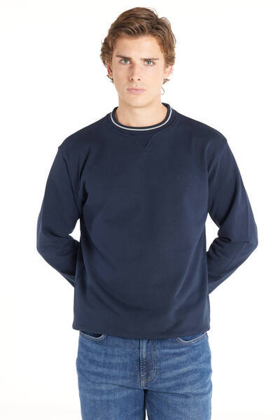 Navy Blue Men's Crew Neck Standard Embossed Sweatshirt Tbmrts1031