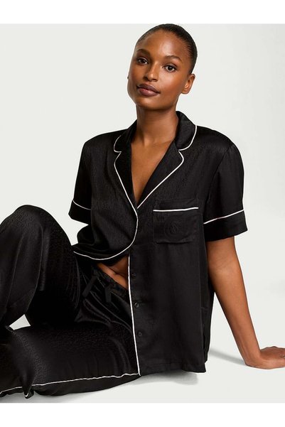 Glazed Satin Short Sleeve Long Pajama Set