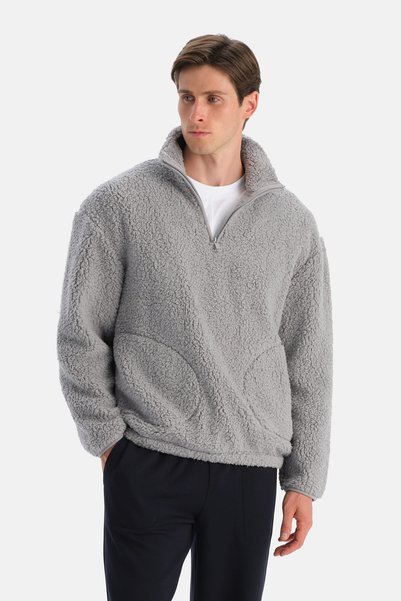 Light Gray Men's Half-Zip Sweatshirt