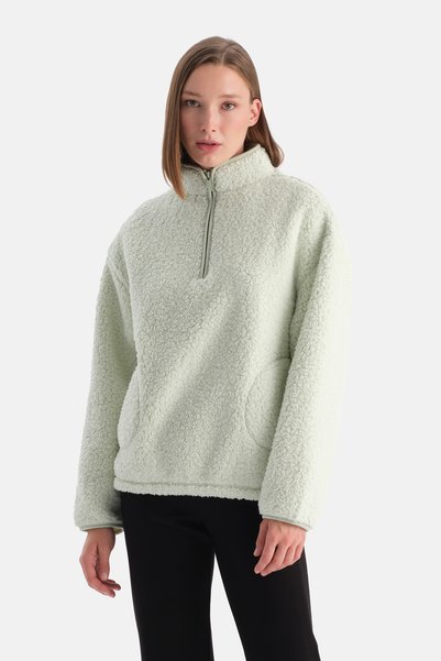 Mint Green Women's Half-Zip Sweatshirt