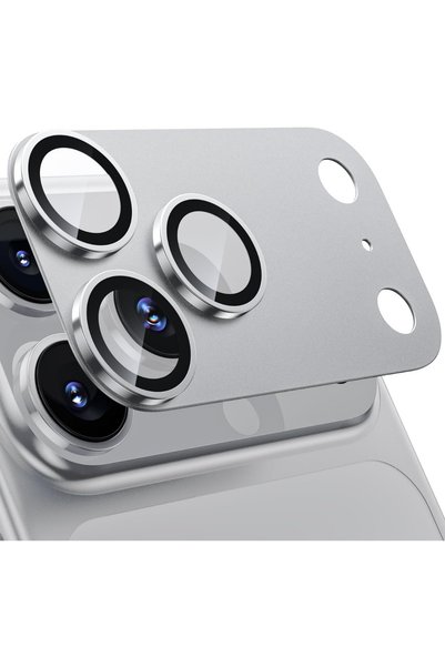 iPhone 17 Pro Max Compatible Silver AR+AF Metal Framed Full Coverage Sapphire Glass Camera Lens Protector