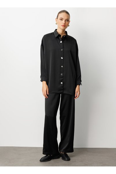 Classic Collar Plain Black Women's Tunic M1Mz1030210161