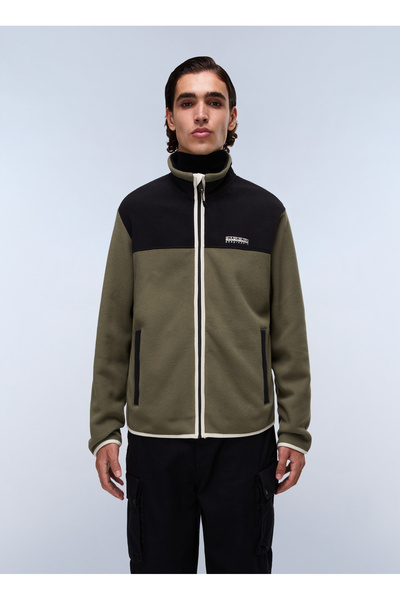 Np0A88V1G0A1-T-Dergana Fz Green Zippered Collar Standard Plain Men's Sweatshirt