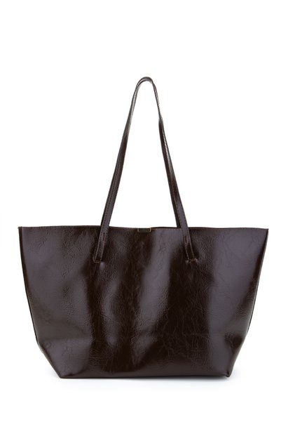 Faux Leather Stand Handle Bag with Metal Accessories Brown