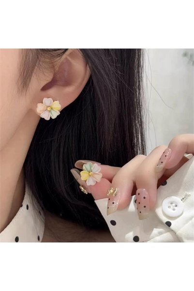 Pastel Multicolored Enamel Flower Stud Earrings