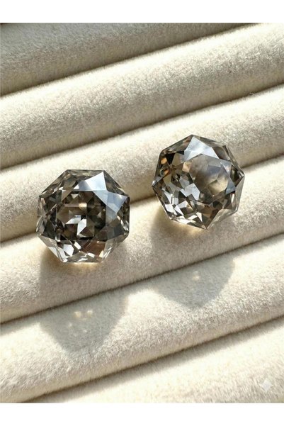 Smoked Color Diamond Cut Large Crystal Stone Stud Earrings