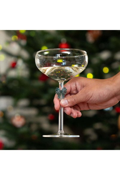 Green Bow Detailed Glass Goblet