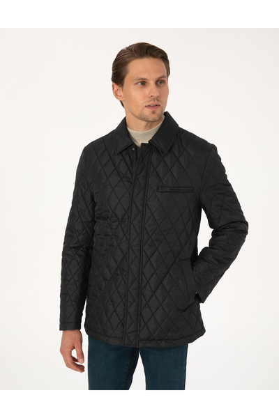 Black Shirt Collar Coat 50313920-Vr046