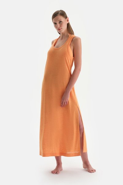 Orange Sleeveless Dress with Thick Straps