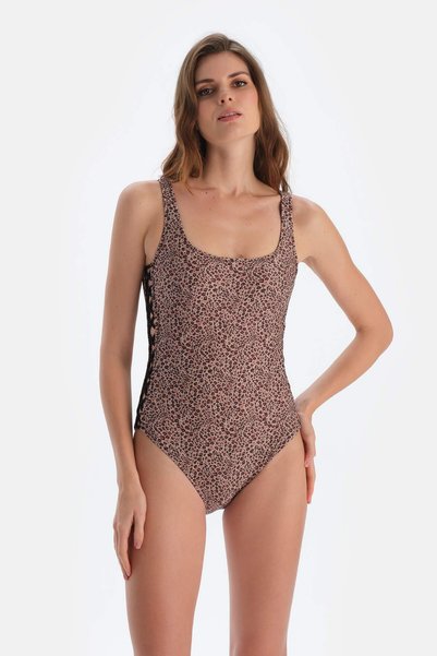 Brown U-Neck Swimsuit