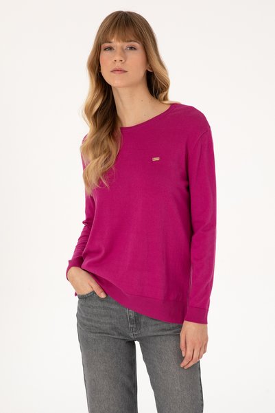 Women's Pink Crew Neck Basic Sweater 50313579-Vr252