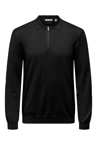 Onswyler Life Reg 14 Half Zip Polo Knit Men's Black Sweater - 22034225