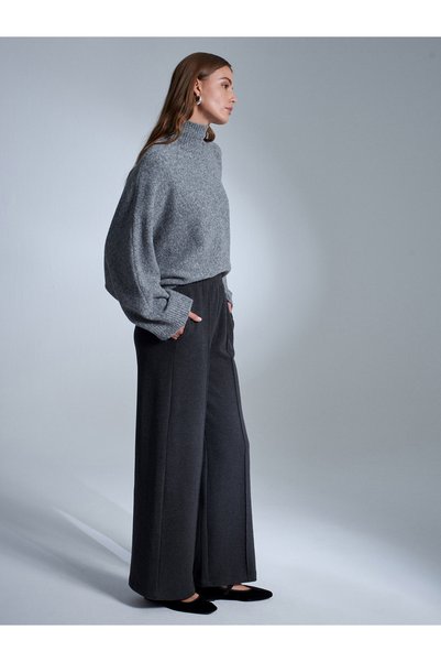 71927 Elastic Waistband Stitching Detail Loose Sweatpants-Anthracite m