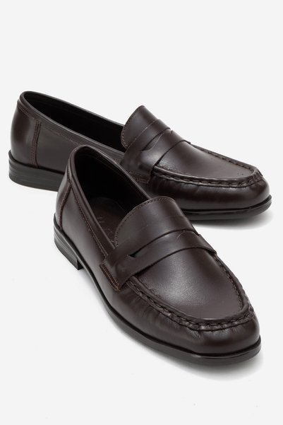 Valia Brown Skin Genuine Leather Women's Loafer Shoes