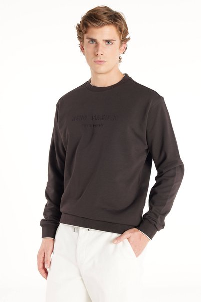 HOT BROWN EMBOSSED LOGO CREW NECK SWEATSHIRT
