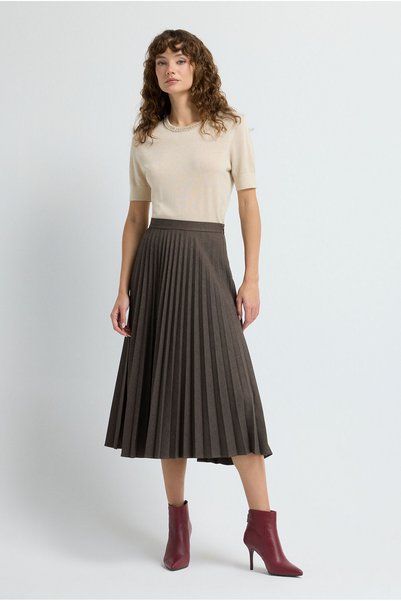 Pleated Gabardine Skirt