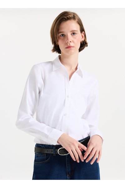 Regular Shirt Collar White Women's Shirt 50496339