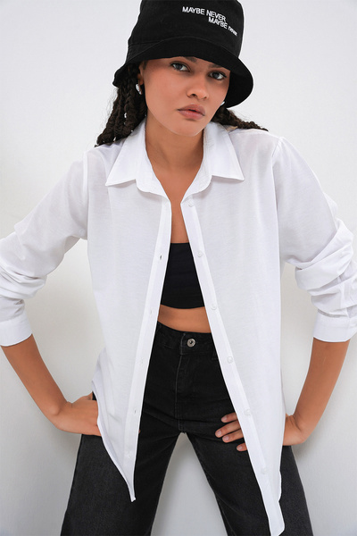 Women's Oversized Basic Shirt 20349 - White