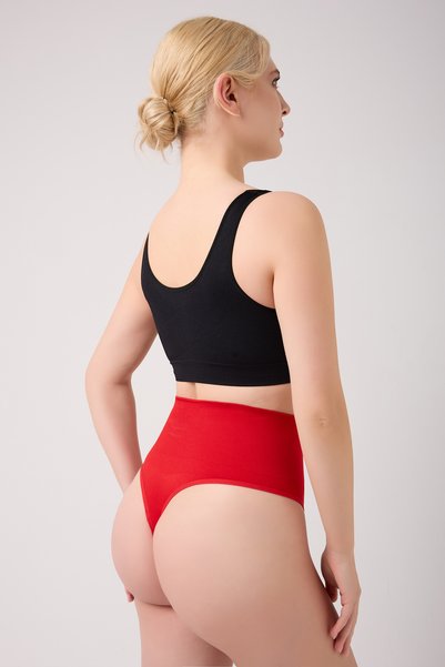 Montela Model Corset Tummy and Abdomen Tightening Thong Panties Red Color