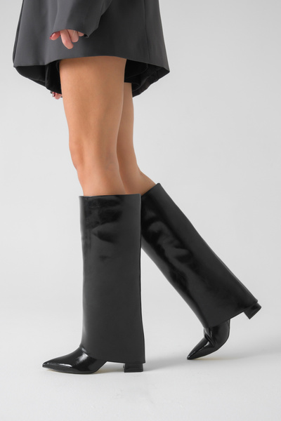 Removable Dust Cover Detailed Pointed Toe 2in1 Women's Boots 0012501 Black Rustic