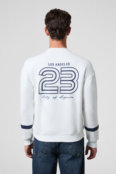 Camden men's front sleeves and back Printed Oversized fit bicycle collar white sweatshirt
