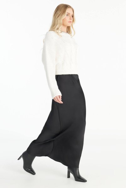 Black Satin Evaze Long Skirt