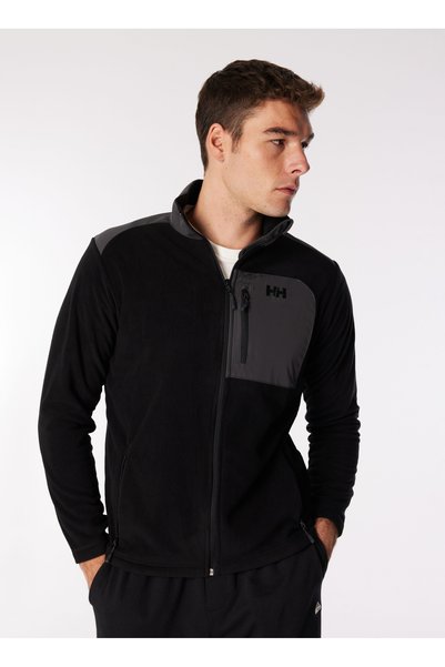 Hh..12009_Helly Hansen Block Fullzi Black Zippered Collar Regular Plain Men's Fleece Sweatshirt