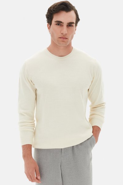 Ds Damat Regular Fit Ecru Plain Knit Sweater