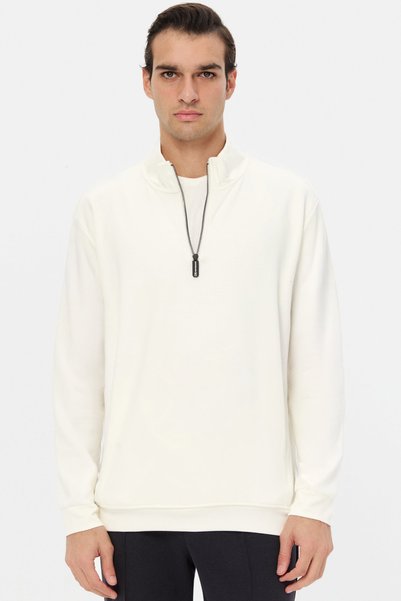 Ds Damat Regular Fit Ecru Plain Sweatshirt