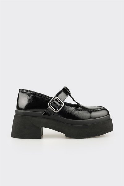 Black Leather Women's Heeled Shoes