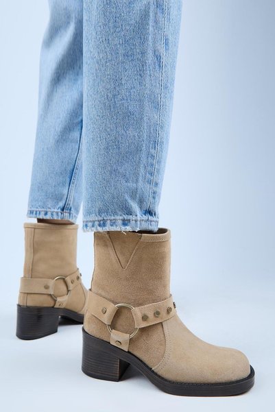(Lukka) Women's Genuine Leather Biker Studded Kum Boots