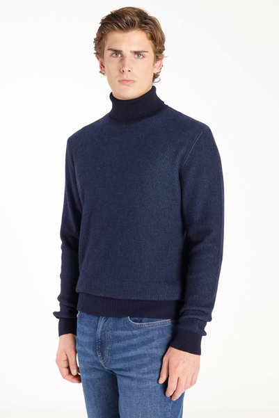 Navy Blue Men's Turtleneck Standard Sweater Tbmrkw1068